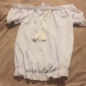 Charlotte Russe off-the-shoulder striped blouse.